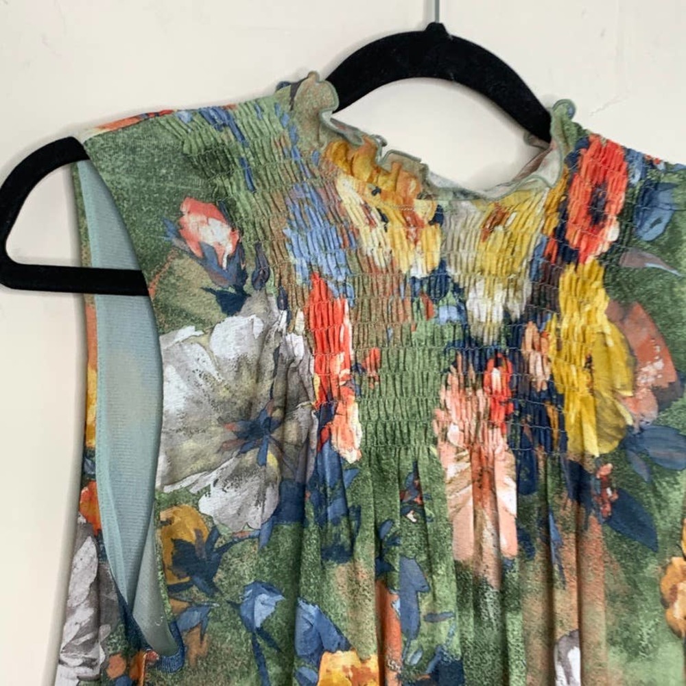 Anthropologie Deletta Epona Floral Mock Neck Smocked Pleated Tank Small - Picture 4 of 8